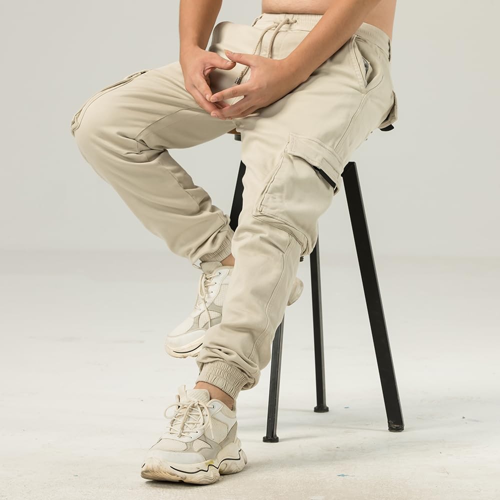 TONY BACKER Pantaloni Cargo Uomo in Maglia di Cotone Multitasche Laterali Casual e Chiusura Coulisse e i Lacci nella Vita 7905