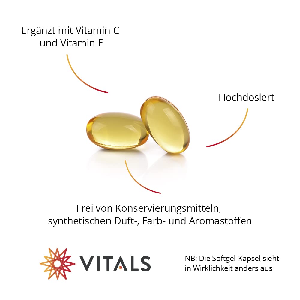 Vitals - Astamax 6mg hohe Dosis Astaxanthin 120 Softgel-Kapseln. Natürliches Astaxanthin aus Algen mit Vitamin C und E. Mit AstaReal vom Astaxanthin-Experten AstaReal