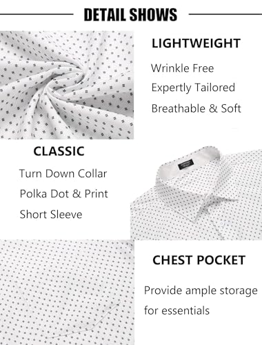 Coofandy Men'S Short Sleeve Dress Shirts Wrinkle Free Polka Dot Print Shirt Casual Button Down Shirts With Pocket thumb #4