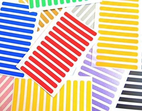 Narrow 50x5mm 2" x 0.2" Rectangular Sticky Labels, Colour Code Rectangle Stickers - 10 Mixed Colours