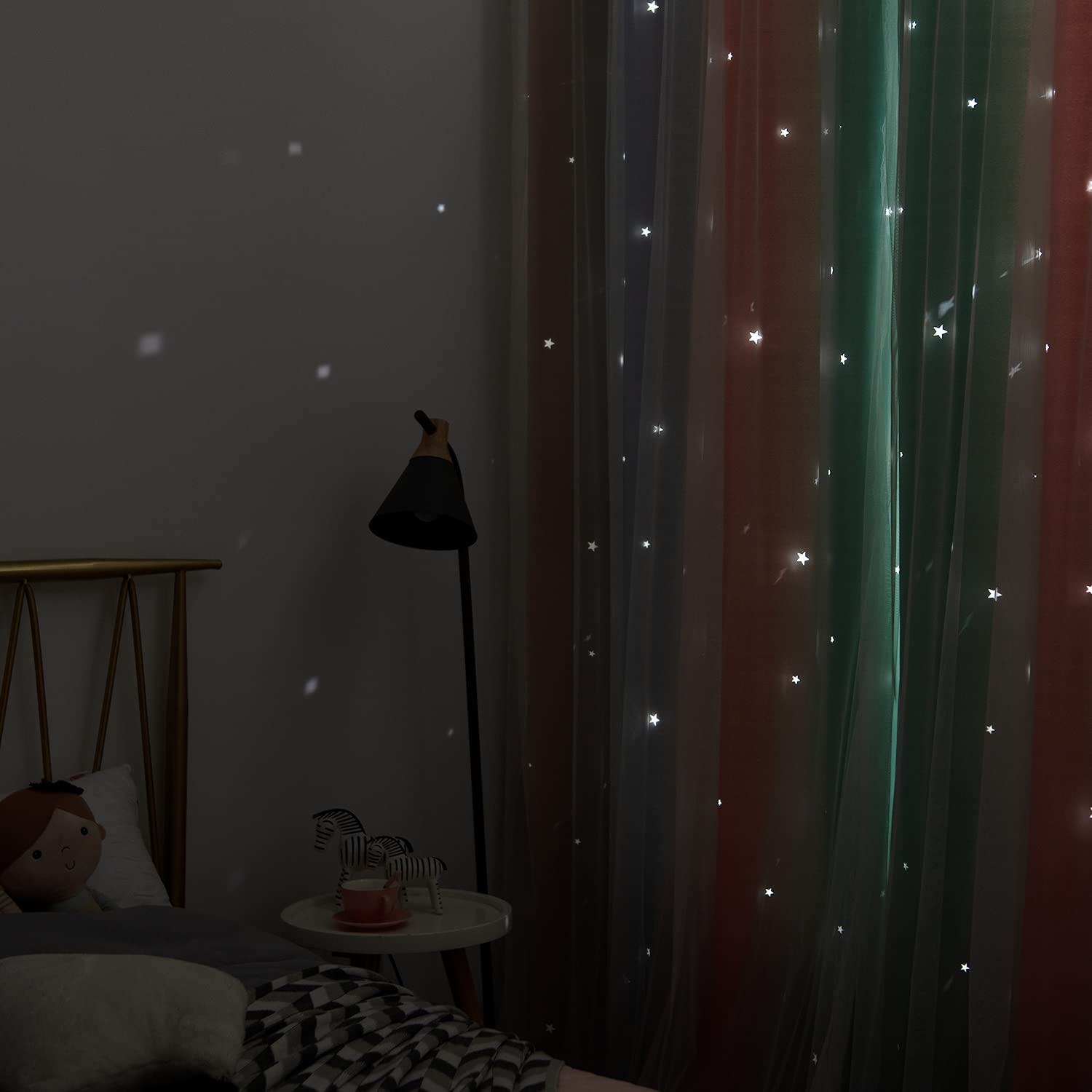 Cortinas de dormitorio infantil con diseño de estrella arcoíris – Cortinas de 2 capas con aislamiento térmico para sala de estar, beige/azul, 52 pulgadas de ancho x 84 pulgadas de largo, 2