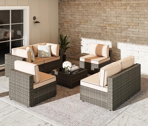 Shintenchi 7 Pieces Outdoor Patio Sectional Sofa Couch,...