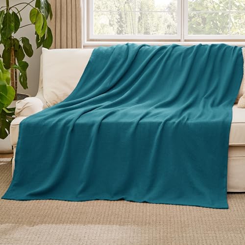 Image of Bedsure 100% Cotton Blanket, Herringbone Weave, Throw XL, Teal