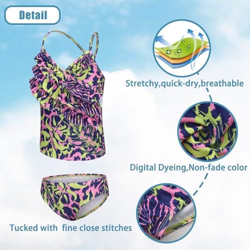 Image of Girls Tankini Swimsuits Two Piece Bathing Suit Hawaiian Ruffle Swimwear Set for Kids Girls 3-16 Years