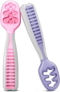 NumNum pré-cuillères bébé en silicone (étape 1 et étape 2), recommandées par des experts du sevrage, coloris rose et lilas
