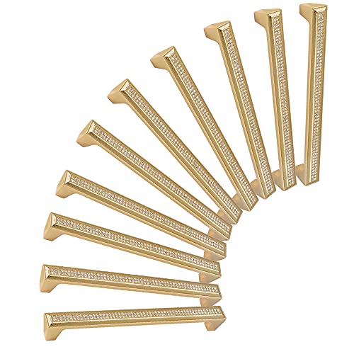 LANC Modern Cabinet Knobs and Pulls Shiny Drawer/Furniture Handles with Screws All Metal Stylish Kitchen Hardware 10 Pack, Gold, B202G192-P10