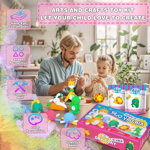 Image of ifergoo Air Dry Clay for Kids - Animal Modeling Clay Kit, 6 Animal Designs with Sculpting Tools & Tutorials, Ultra Light & Soft, Arts & Crafts DIY Creative Toys, Gifts for Age 3-12 Girls & Boys