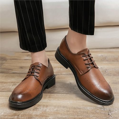 Men's Lace up Dress Shoes Classic Leather Oxford Black Brogue Comfortable Slip Rubber Sole Formal Business Casual Work Shoes British Style3