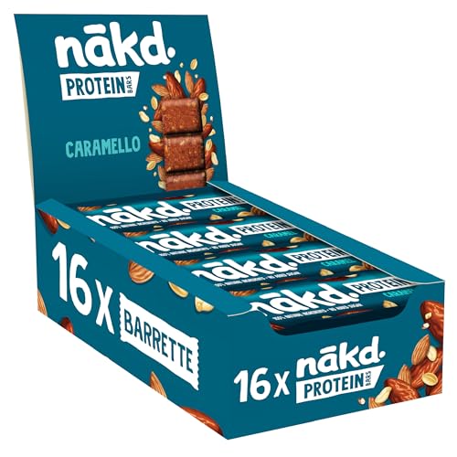 Nākd. Protein Caramello | Barrette Raw | 16 x 45g (720g) | 7g di Proteine Vegetali | Vegan | Senza Glutine | Ingredienti 100% Naturali | Senza Zuccheri Aggiunti