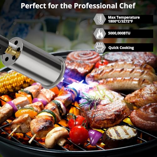 Image of Sondiko Powerful Grill & Cooking Propane Torch L8010 with Gas Cylinder Stand Base, Sous Vide, Campfire Starter, Adjustable Wood Torch Burner for Searing Steak, BBQ, Welding (Propane Tank Not Included)