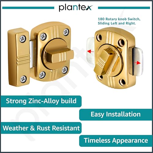 Image of Plantex Heavy Duty Baby Latch for Bathroom /Door Latch Lock for Toilet /Door Stopper for Bathroom /Baby Latch /Bathroom Accessories -Pack of 1 (PVD Gold)