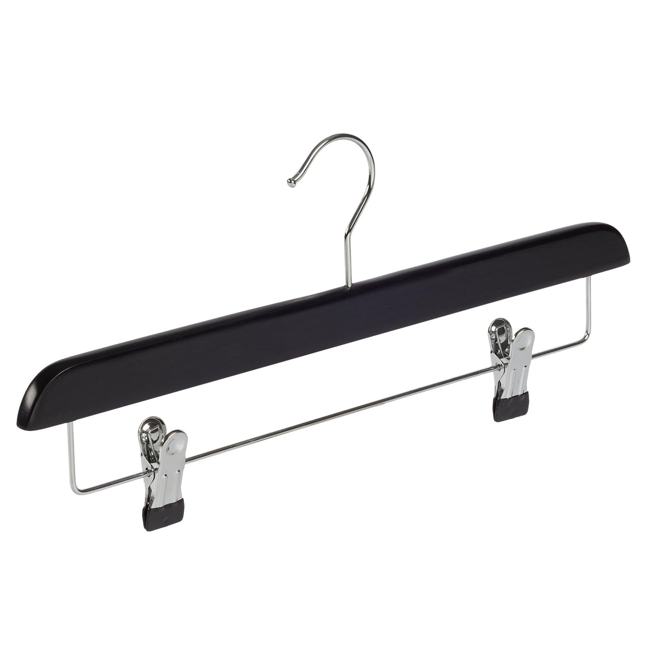Perchas, Perchas con Clip, 10 Piezas, Madera de Loto, Negro, Lacado, Antideslizante Clip, Pantalone, Falda, Gancho Giratorio 360°, 40 cm (7108BA_00/10)