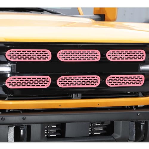 Image of Front Grill Mesh Grille Inserts Cover Frame Trims Kit 6Pcs Fit for Ford Bronco 2021-2026 2 /4 Door Exterior Accessories (Pink)