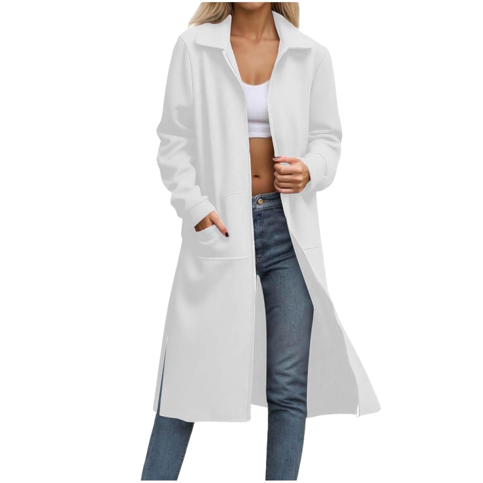 Womens Long Cardigan Sweaters Knit Open Front Coatigan Lapel Knee Length Coat Fleece Long Jackets with Pockets 2025