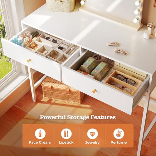 Image of SUPERJARE White Vanity Desk with Drawers, 31.5 inch Computer Desk