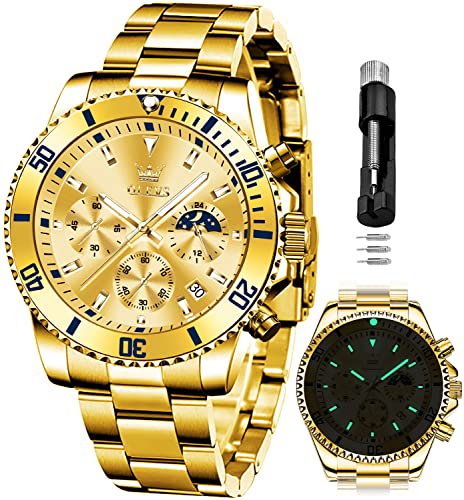 Image of OLEVS Mens Watches Chronograph Luxury Dress Moon Phase Quartz Stainless Steel Waterproof Luminous Business Calendar Wrist Watch
