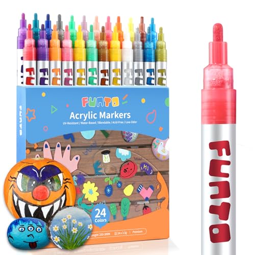 Top 10 Picks for the Best Paint for Canvas Shoes Review 15 Funto Acrylic Paint Pens for Rock Painting, Fabric, Wood, Canvas, Metal, Ceramic, Glass, 24 Colors Paint Marker Set, Non-Toxic, Quick Drying
