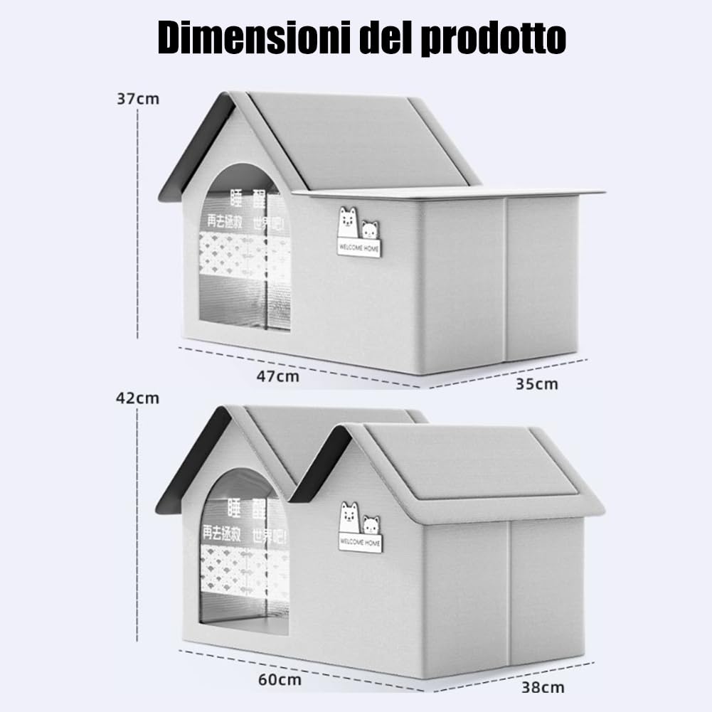 Casetta Refrigerante per Gatti, Casa di Raffreddamento per Animali Domestici, Cuccia Refrigerante Pieghevole per Gatti con 10 Impacchi di Ghiaccio, Facile da Pulire e Montare (Grigio, L)