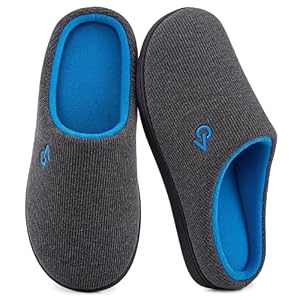 VeraCosy Men’s Two-Tone Memory Foam House Slippers Indoor Outdoor Durable Rubber Sole