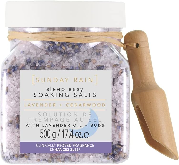 Sunday Rain Sleep Easy Luxury Relaxing Soothing Bath Soaking Salts, Vegan and Cruelty-Free, Lavender and Cedarwood, 500g