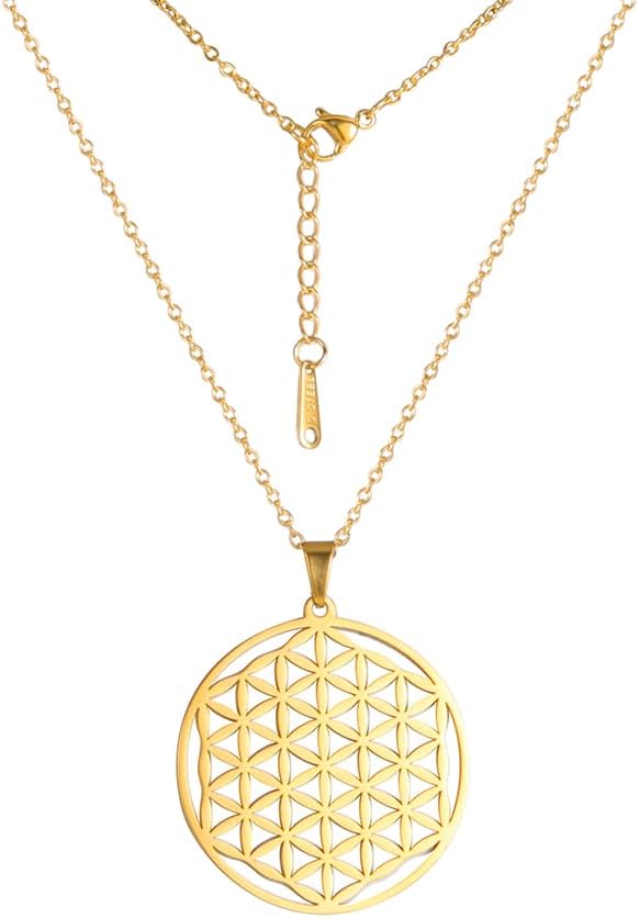 Bloem van het leven ketting | 14k echt goud | Hanger rond