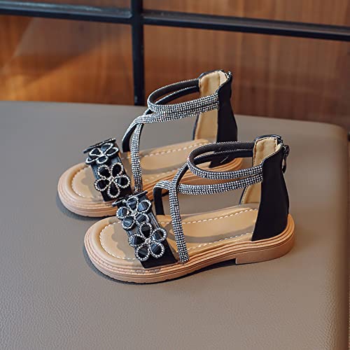 Children's Girls Summer Sandals With Zipper Flower Rhinestone Open Toe Sandals Roman Sandals Beach Earth Wedge4