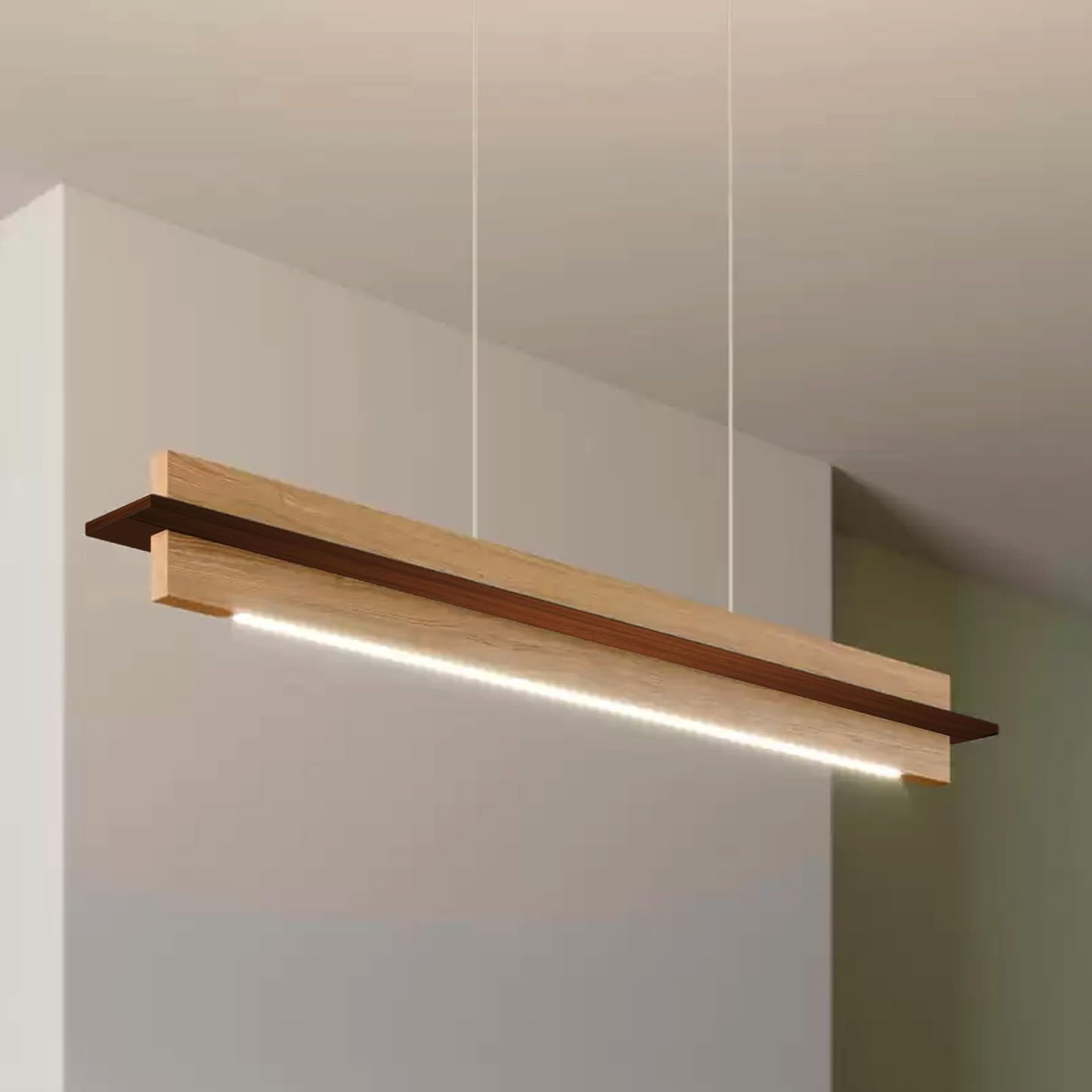 Artica Pine Wood Warm White LED Light Hanging Ceiling Lamp - Rustic Elegance Meets Modern Comfor for Restaurant Cafe Bar Kitchen Dining Room Living Room 30w-image-5