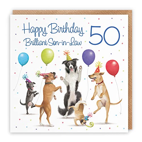 Hunts England 50Th Son-In-Law Birthday Card - Dancing Dogs - Brilliant Son-In-Law - Age 50 - Men'S 50Th Birthday Card - Milo'S Gallery - Funny