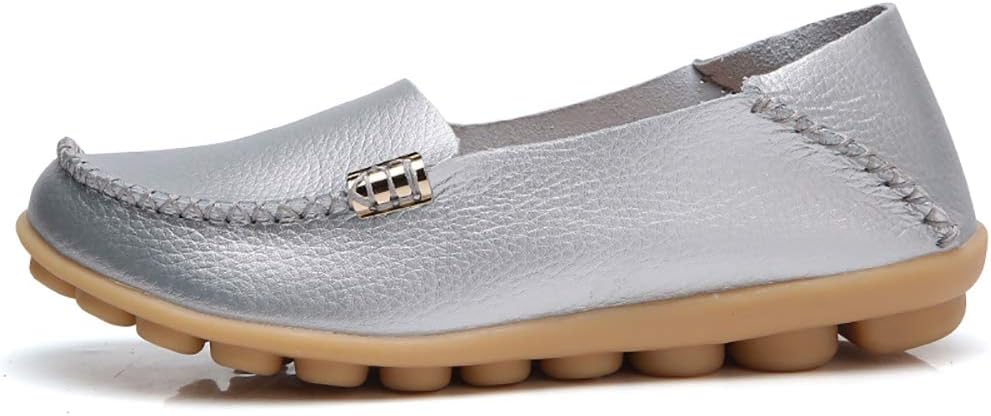 FolHaoth Women's Comfortable Leather Loafers Slip On Flats Casual Round Toe Moccasins Wild Walking Nurse Breathable Driving Fashion Soft Shoes 4