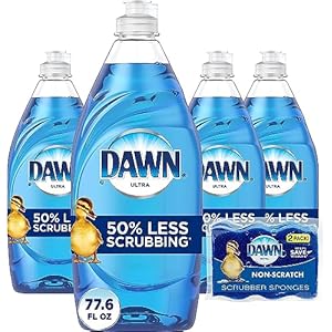 Dawn Ultra Dishwashing Liquid Dish Soap (4×19.4 Fl oz) + Non-Scratch Sponge (2 Count), Original Scent