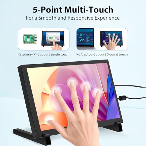 Image of ELECROW 10.1 Inch Touchscreen Monitor, 1280x800 IPS LCD HD Display with Stand, Portable Capacitive Touch Screen for Raspberry Pi 3 /3B+ /4B /5, Jetson Nano, Banana Pi, PC, Windows, Beaglebone