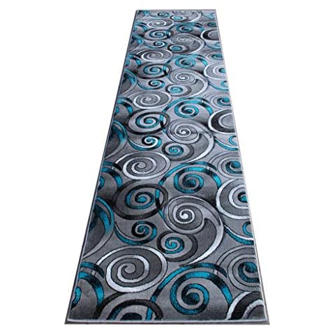Masada Rugs, Modern Contemporary Woven Area Rug, Hand Carved (32 Inch X 10 Feet, Turquoise) Cover
