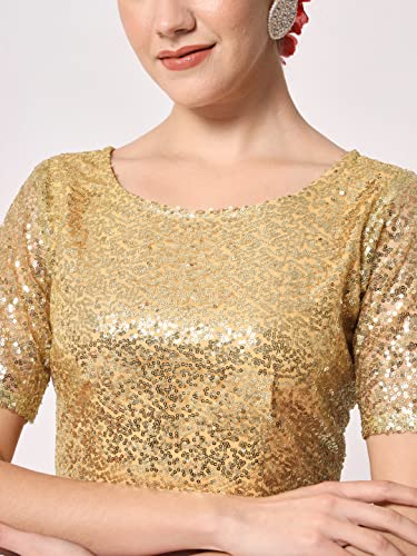 Image of studio rasa Women's Net Sequin Embroidered Sheer Sleeves Readymade Saree Blouse for Wedding Festive Party