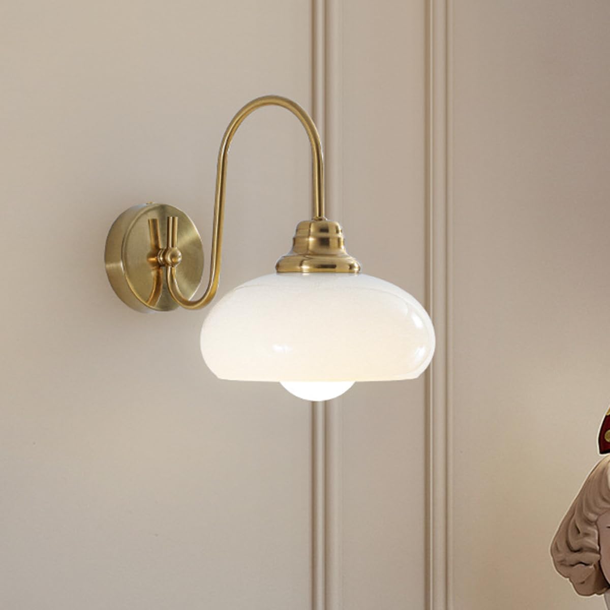 SXSCARKX Modern Light Luxury Gold Milk Glass Wall Sconce Mid Century Mount Nordic Farmhouse Goosneck Indoor Lighting Large Bedside Lamp For Living Room Porch