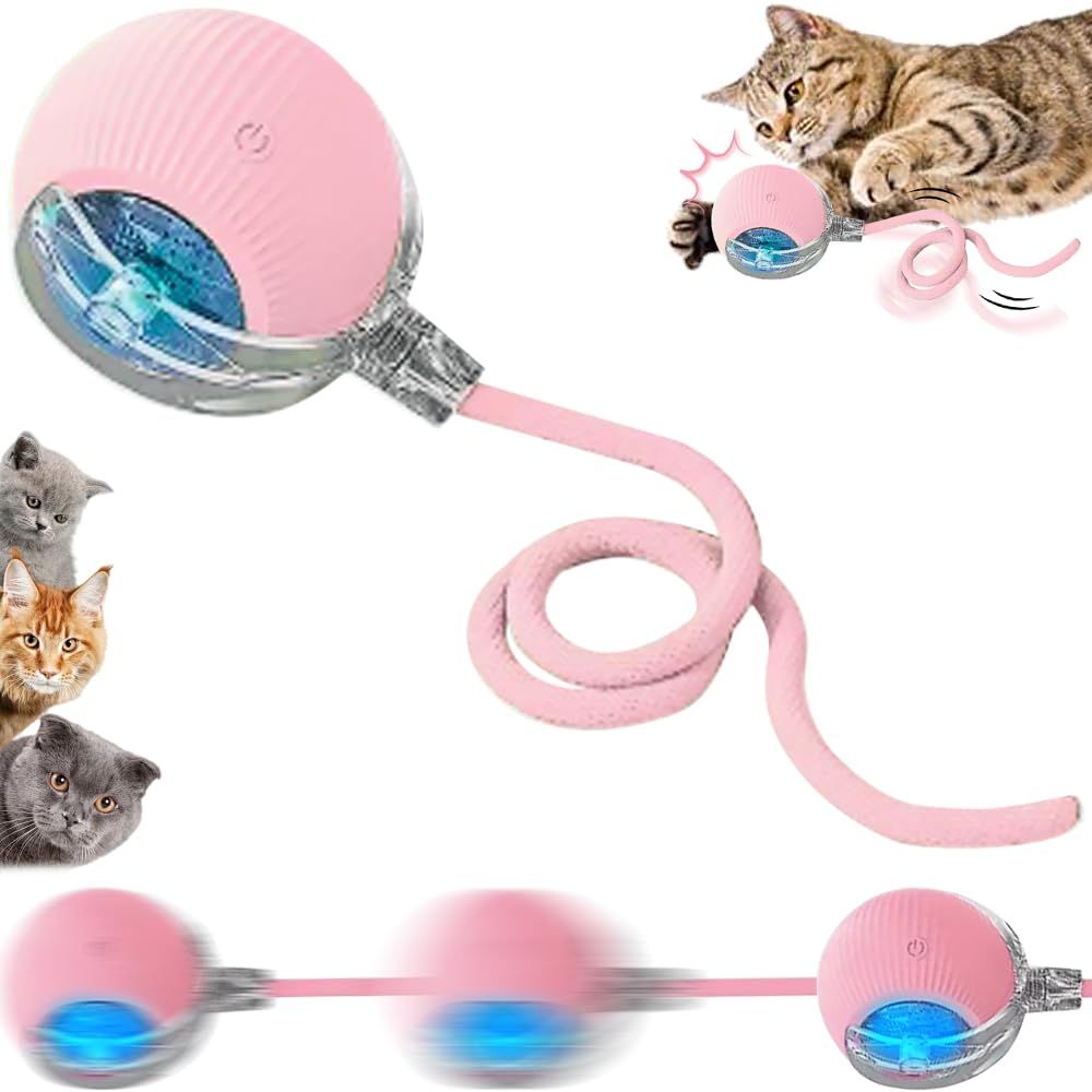 Nueva Pelota interactiva para Gatos, Juguete Interactivo para Perros, Pelota de Juguete Interactiva 360°, Bola de Rodadura automática Inteligente para Gato y Perro (Rosa)