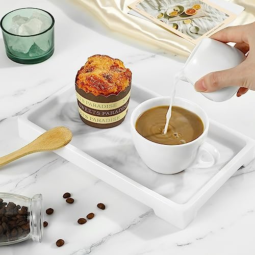 Image of Luxspire Resin Vanity Tray, Bathroom Toilet Tank Storage Tray, 10.03 x 5.9 in Kitchen Sink Trays Decorative Serving Tray, Vanity Countertop Organizer for Makeup Towel Perfume Holder, M, White Marble