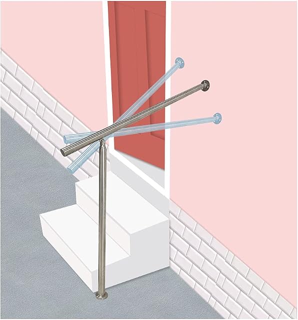 Stair Railing Staircases Handrails for Indoor Outdoor Banister Steps Adjustable Stairs Metal Stainless Steel Exterior Steps Outside Hand Railings Instantrail Kit, 80 x 90 cm (Silver)