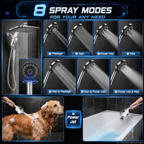Image of Veken 14 inch Luxurious Shower Head with Handheld,Full Body Coverage,Power Wash