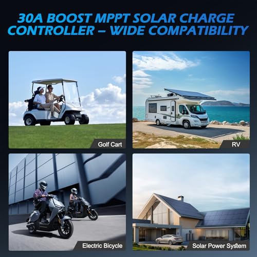 Image of 30A Boost MPPT Solar Charge Controller 1200W | 12-60V to 48V /60V /72V Step-Up | LiFePO4 /Ternary Lithium /Lead-Acid /AGM /Gel | Color LCD | 99% Tracking | RV Golf Cart Off-Grid | 1-Year Warranty
