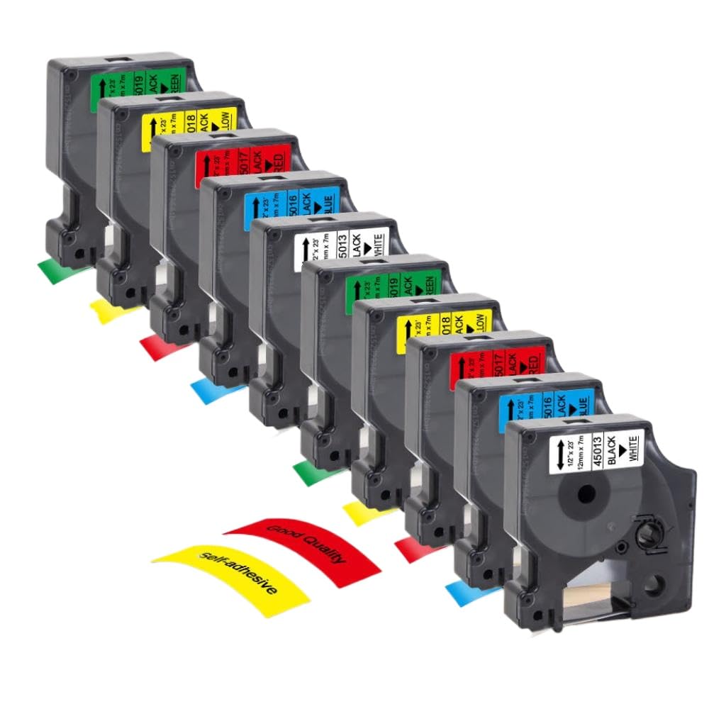Nastro per etichette da 5 o 10 pezzi D1 45013 45018 45010 12 mm nero su bianco giallo compatibile con la stampante per etichette LabelManager 160 280(10PK 5Mixed Colors)