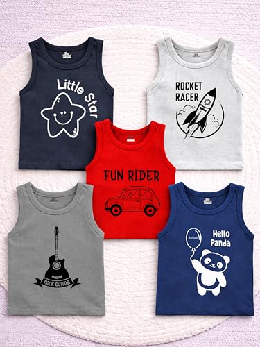 Image of Kidbee Cotton Vests for Boys & Girls Printed (Set of 5)