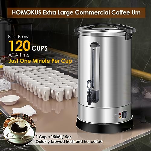 Image of Commercial Coffee Urn, 120 Cup Extra Large Hot Water Urn, 18L Silver Double Wall Stainless Steel Large Coffee Urns, 1500W Quick Brew Commercial Coffee Percolator Electric for Gatherings