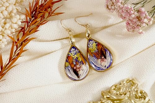 Dried Flower Teardrop Handmade Natural Dry Pressed Real Flower Drop Earrings.3