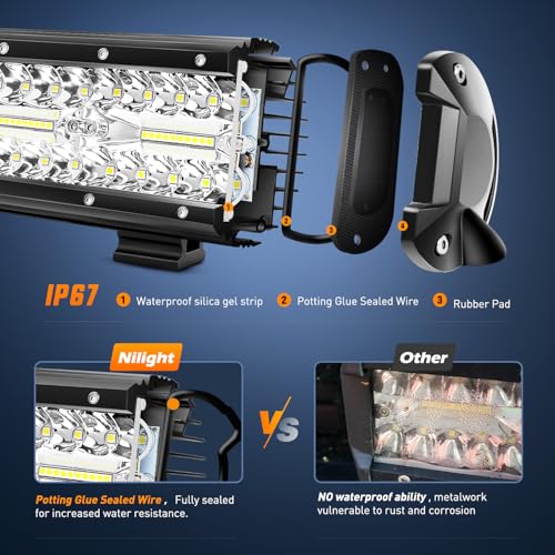 Image of Nilight Led Light Bar 12Inch 300W Triple Row Flood Spot Combo 30000LM Bar Driving Boat Lighting Led Off Road Lights for Trucks,2 Years Warranty