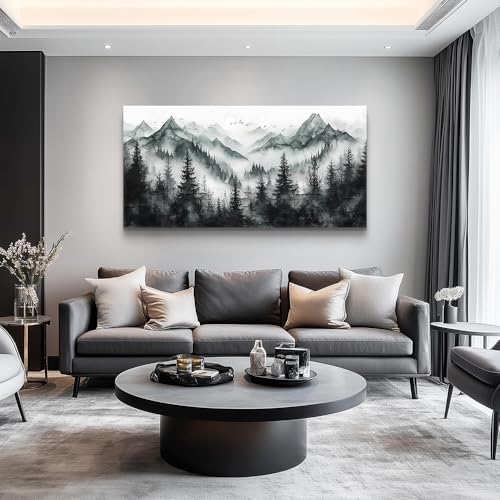 KELIYUAN Canvas Wall Art For Living Room Bedroom Wall Decor Home Office Black And White Foggy Forest Mountain Ink Landscape Paint Room Hallway Prints Artwork Picture Home Wall Aesthetics 20x40 In