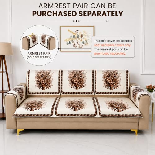 Image of Homerz Premium 'Luxe Series' Holland Velvet Sofa Cover | Smooth Finish | Anti-Skid Fleece Backing | Soft Touch Couch Protector for Living Room (Rust, 6 (3+2+1) Seater, Seat Cover with Backrest)