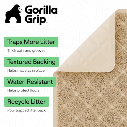 Image of Gorilla Grip Durable Multiple Cat Litter Mat (47x35), XL Jumbo, No Phthalate, Water Resistant, Traps Litter from Box and Cats, Scatter Control, Mats Soft on Kitty Paws (Beige), 1 Count, Plastic