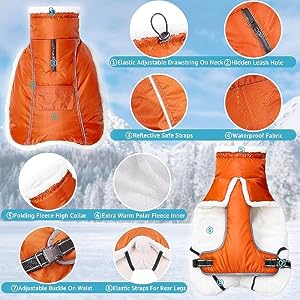 Comwish Dog Winter Coat for Large Dogs, Waterproof & Reflective Dog Snow Jacket with Fleece Lining Adjustable Turtleneck Dog Cold Weather Coats with Harness Hole(Orange, L) Comwish Dog Winter Coat for Large Dogs, Waterproof & Reflective Dog Snow Jacket with Fleece Lining Adjustable Turtleneck Dog Cold Weather Coats with Harness Hole(Orange, L)