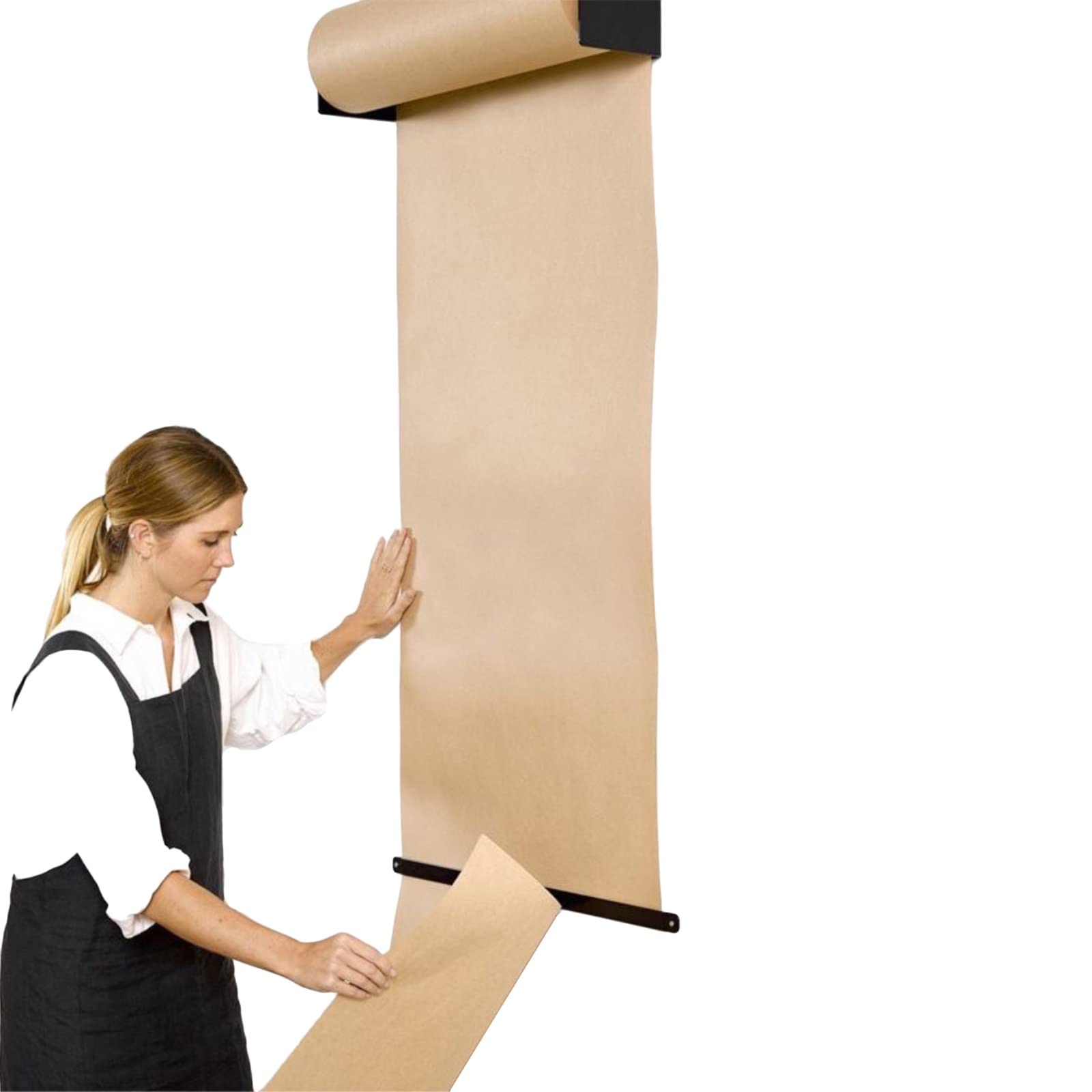 GTHTUHFD Kraft Paper Dispenser & Cutter - Black Steel Bracket, Kraft Paper Roll Included, Wall-Mount Butcher Paper Roll Holder For Taking Notes,127cm/50inch W