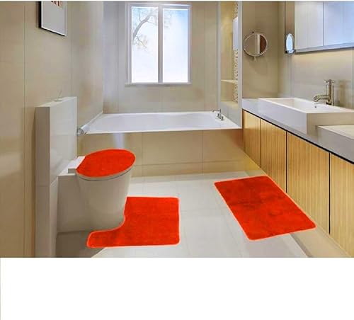 Miniatura 2 de Daniel's Bath & Beyond Alfombra de baño de lujo sólida de 3 piezas, naranja